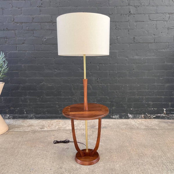 Mid-Century Modern Walnut & Brass Floor Lamp with Side Table, c.1960’s