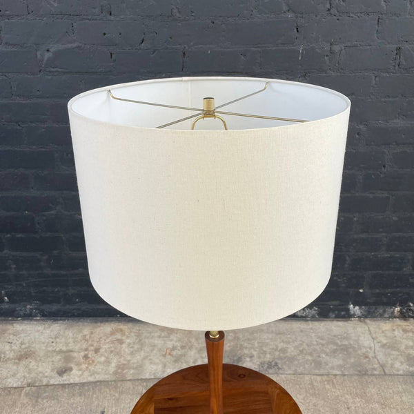 Mid-Century Modern Walnut & Brass Floor Lamp with Side Table, c.1960’s