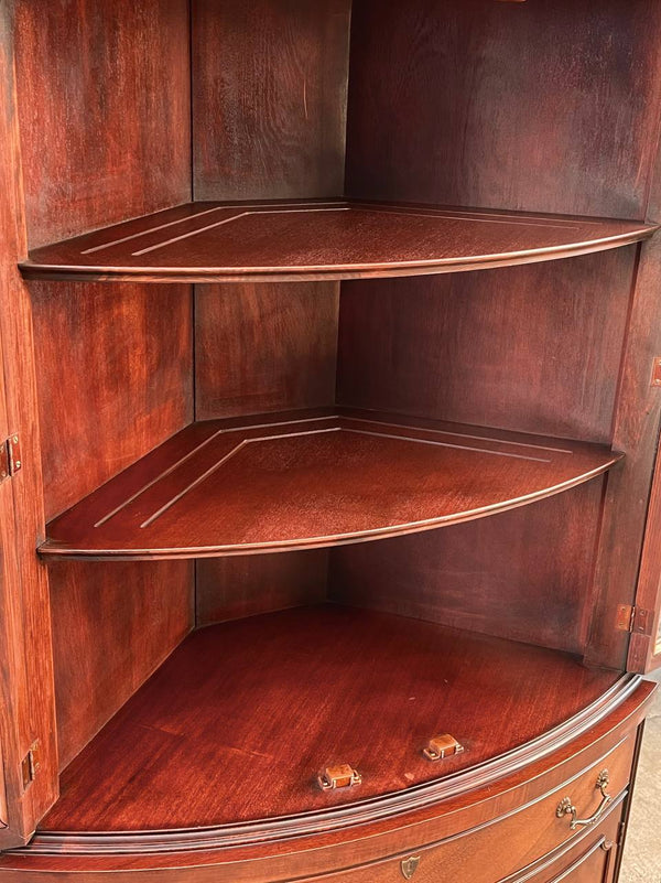 American Antique Federal Style Mahogany Display Corner Cabinet, c.1950’s