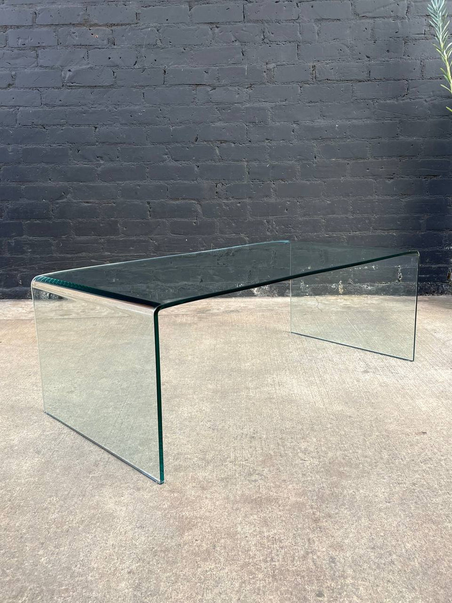 Contemporary Modern Curved Waterfall Glass Coffee Table Vintage Supply
