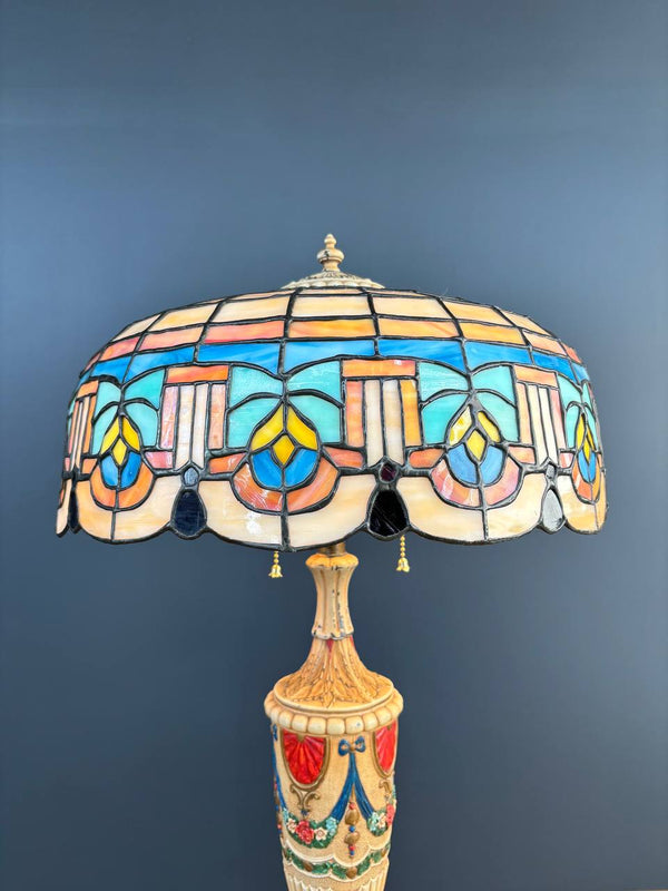 Arts & Crafts Leaded Slag Glass Table Lamp, c.1930’s