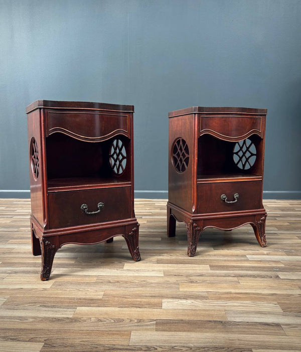 Pair Antique Federal Carved Mahogany Night Stands, c.1920’s