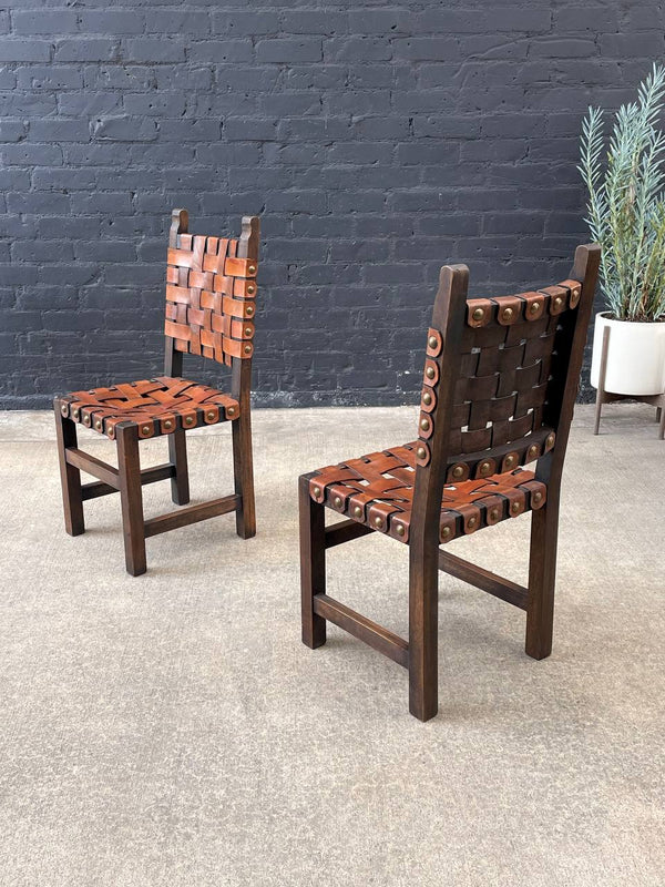 Set of 4 Vintage Rustic Spanish Interlaced Cognac Leather Dining Chairs, c.1970’s