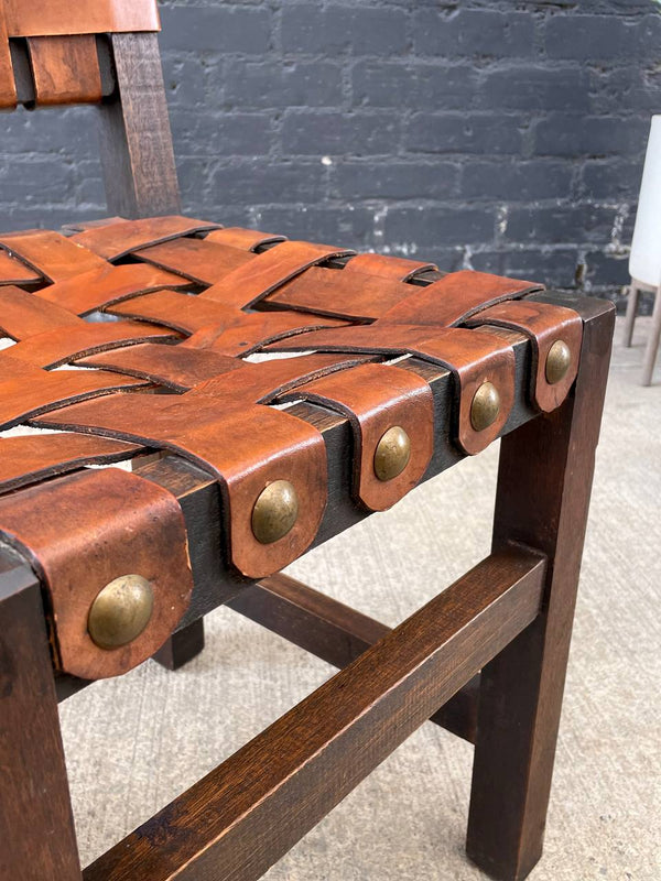 Set of 4 Vintage Rustic Spanish Interlaced Cognac Leather Dining Chairs, c.1970’s