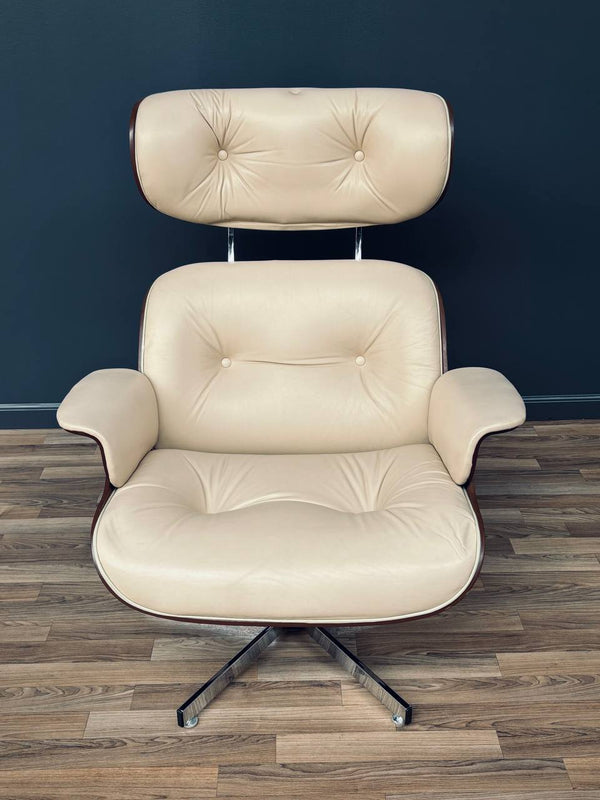 Mid-Century Modern Beige Leather Lounge Chair with Ottoman by Plycraft, c.1960’s