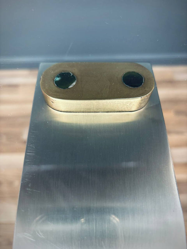 Mid-Century Modern Sculpted Metal Dining Table with Glass Top