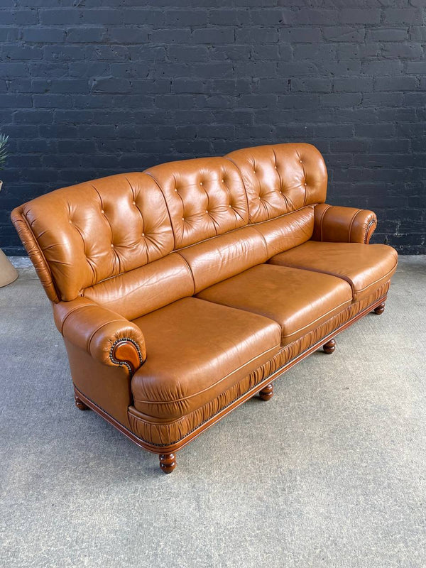 Vintage Tufted Honey Brown Leather Sofa, c.1980’s