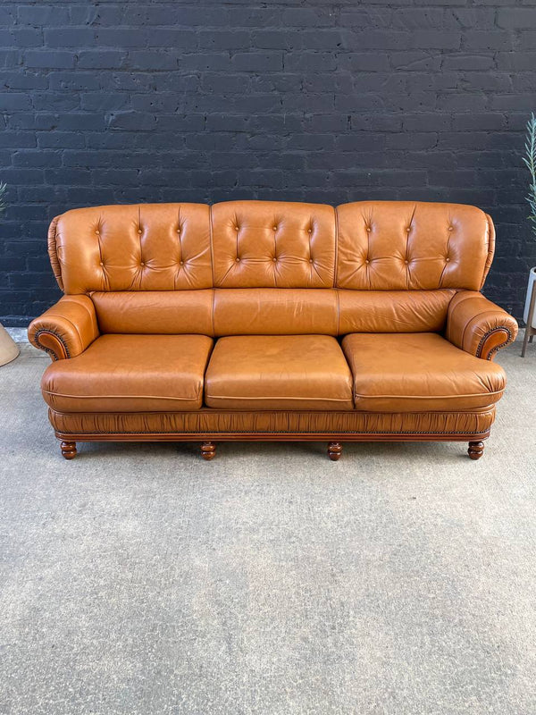 Vintage Tufted Honey Brown Leather Sofa, c.1980’s