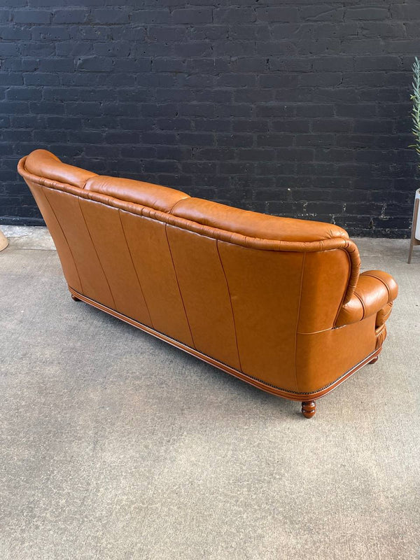 Vintage Tufted Honey Brown Leather Sofa, c.1980’s