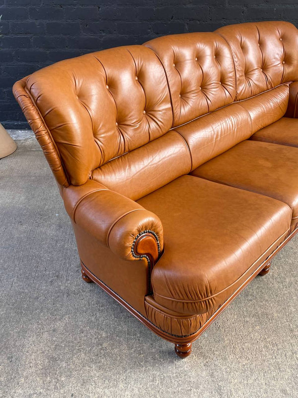 Vintage Tufted Honey Brown Leather Sofa, c.1980’s