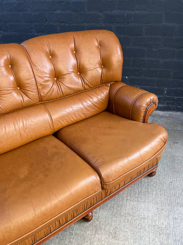 Vintage Tufted Honey Brown Leather Sofa, c.1980’s