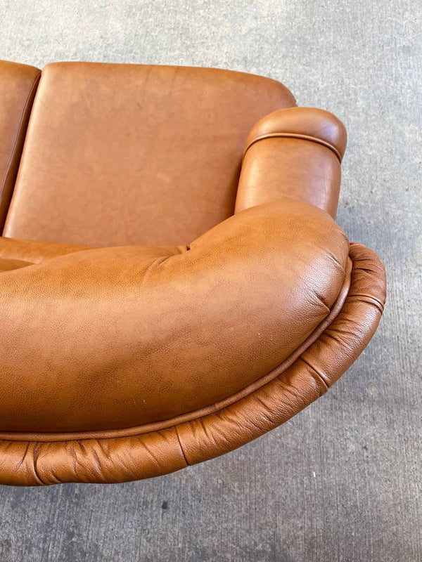 Vintage Tufted Honey Brown Leather Sofa, c.1980’s