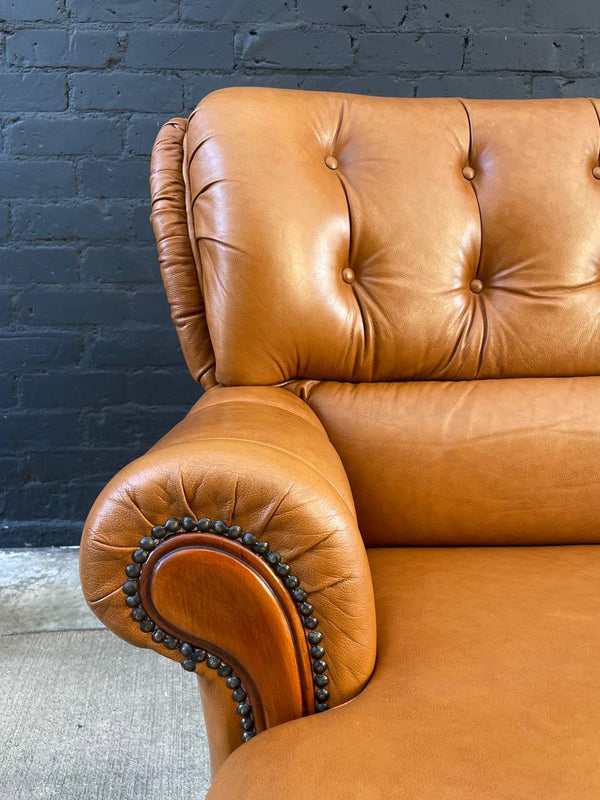 Vintage Tufted Honey Brown Leather Sofa, c.1980’s