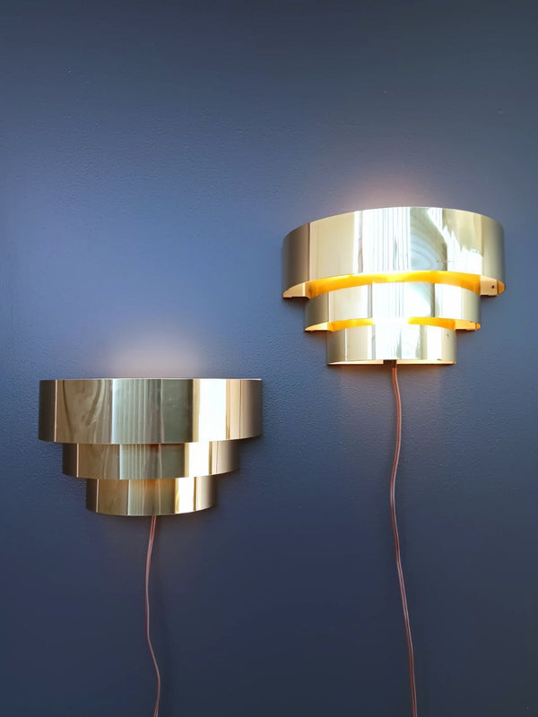 Pair of Mid-Century Modern 3-Tier Brass Wall Sconces