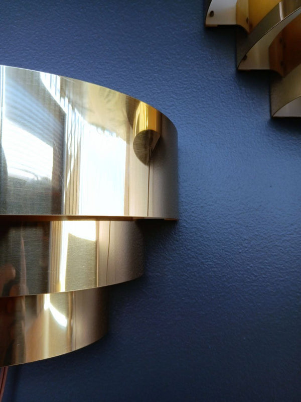 Pair of Mid-Century Modern 3-Tier Brass Wall Sconces