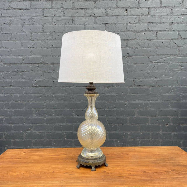 Vintage Murano Swirl Style Amber Glass Table Lamp, c.1960’s