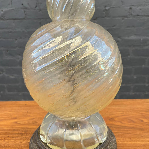 Vintage Murano Swirl Style Amber Glass Table Lamp, c.1960’s