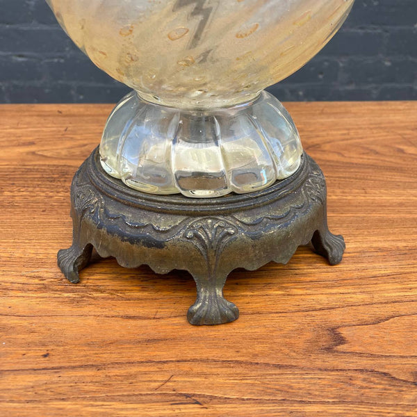 Vintage Murano Swirl Style Amber Glass Table Lamp, c.1960’s