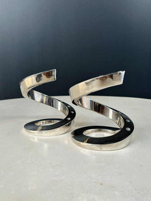 Pair of Silver Plate Coil Snake Candle Holders by Bertil Vallien for Dansk, c.1970’s