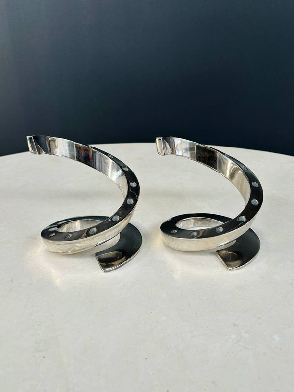 Pair of Silver Plate Coil Snake Candle Holders by Bertil Vallien for Dansk, c.1970’s