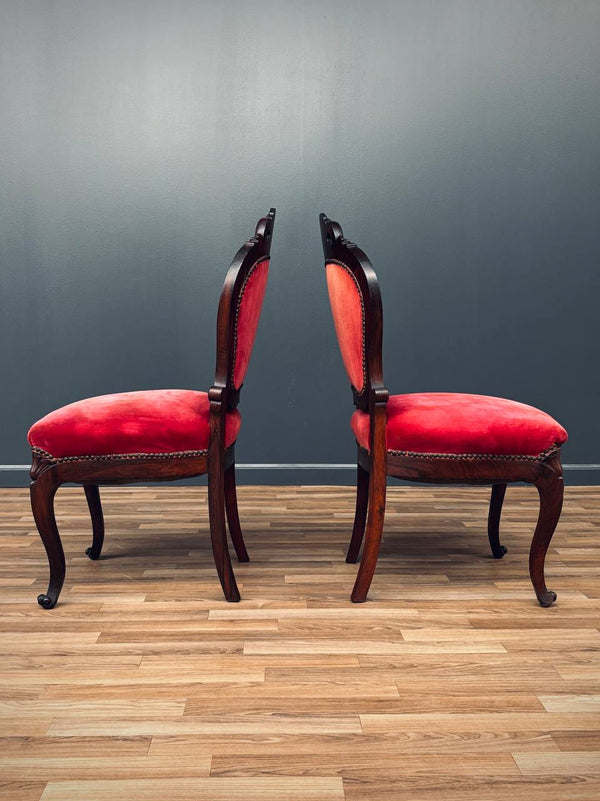 Pair of Victorian Carved Side Chairs with Red Velvet Upholstery, c.1930’s