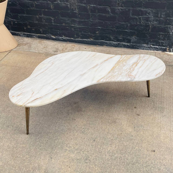 Vintage Mid-Century Modern Biomorphic Marble Stone Coffee Table with Brass Legs, c.1960’s