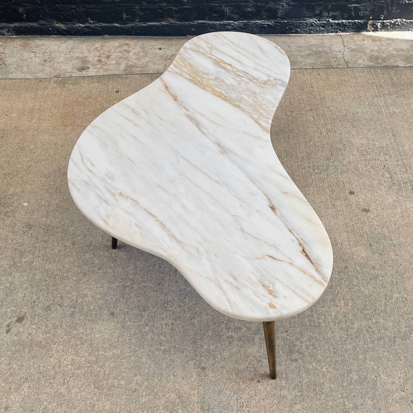 Vintage Mid-Century Modern Biomorphic Marble Stone Coffee Table with Brass Legs, c.1960’s