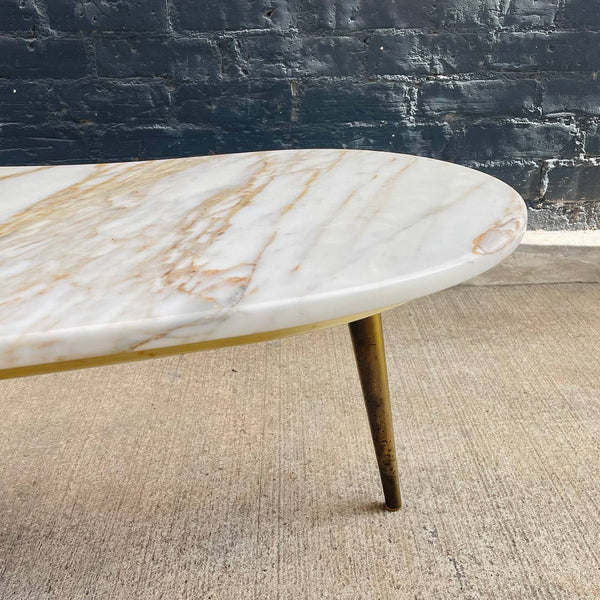 Vintage Mid-Century Modern Biomorphic Marble Stone Coffee Table with Brass Legs, c.1960’s
