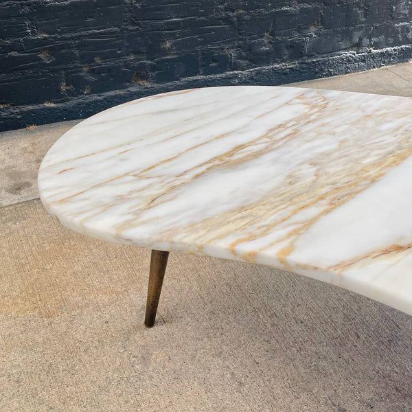 Vintage Mid-Century Modern Biomorphic Marble Stone Coffee Table with Brass Legs, c.1960’s