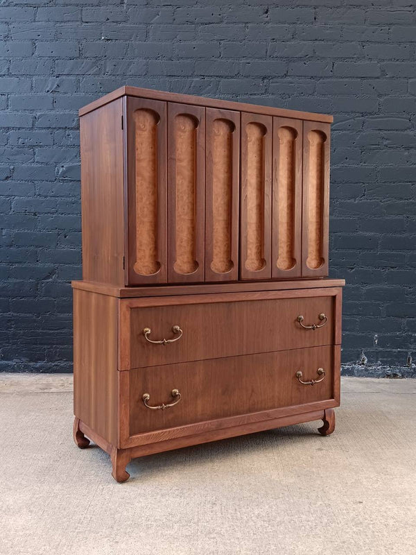 Mid-Century Modern Walnut & Burl Wood Highboy Dresser, c.1960’s
