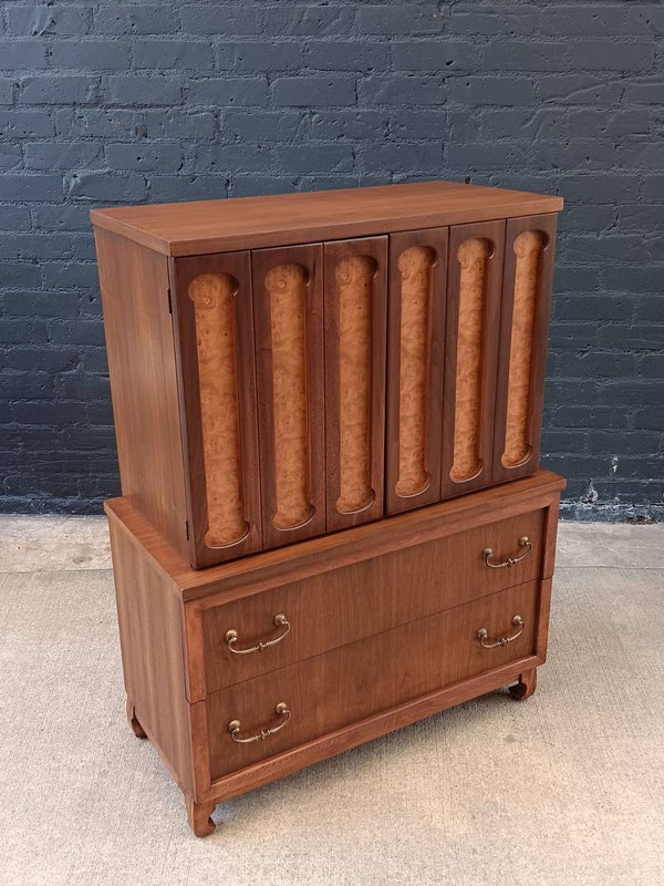 Mid-Century Modern Walnut & Burl Wood Highboy Dresser, c.1960’s