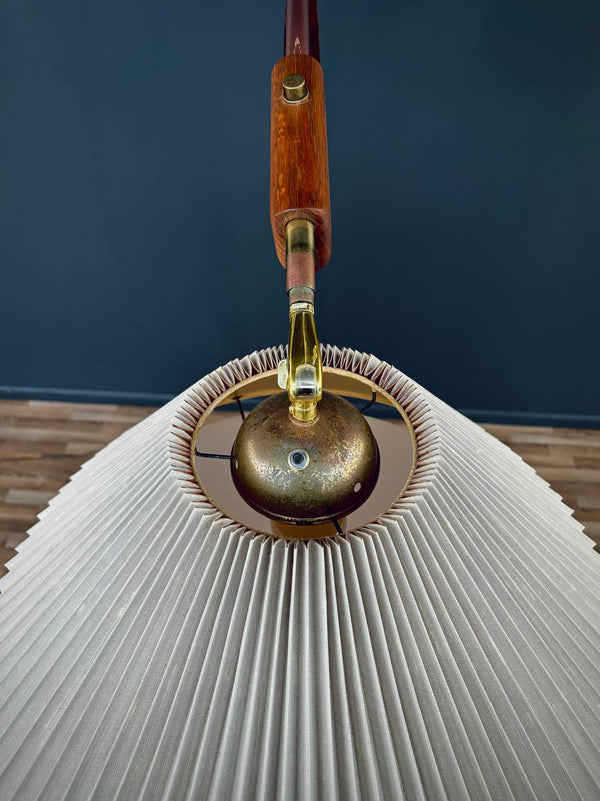 Mid-Century Modern Oak & Brass Arc Floor Lamp by Nova, c.1970’s