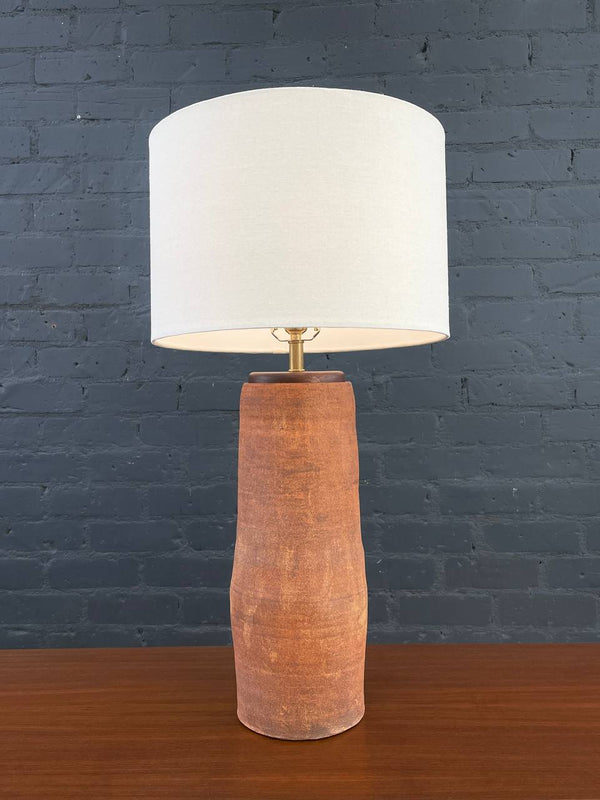 Mid-Century Modern Ceramic Orange Rust Glaze Table Lamp
