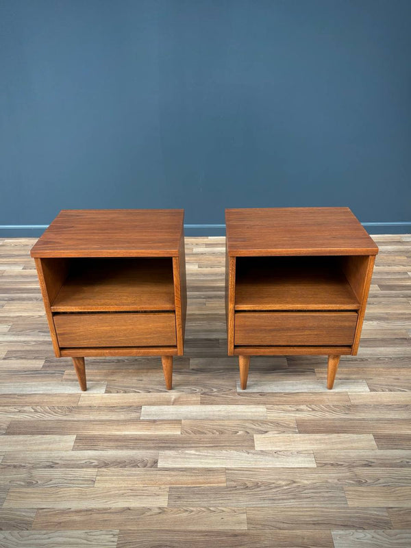 Pair of Mid-Century Modern Walnut Night Stands with Bookcase, c.1960’s