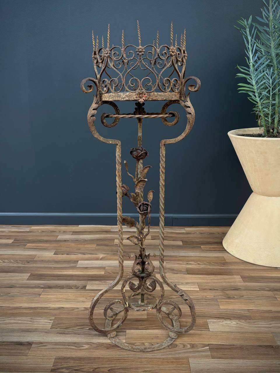 wrought iron plant hanger stand Italian Baroque Style Wrought Iron & Gilt Metal Plant Stand – Vintage Supply