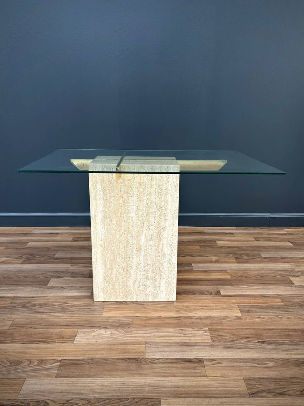 Mid-Century Modern Travertine Stone & Brass Side Table by Artedi, c.1970’s