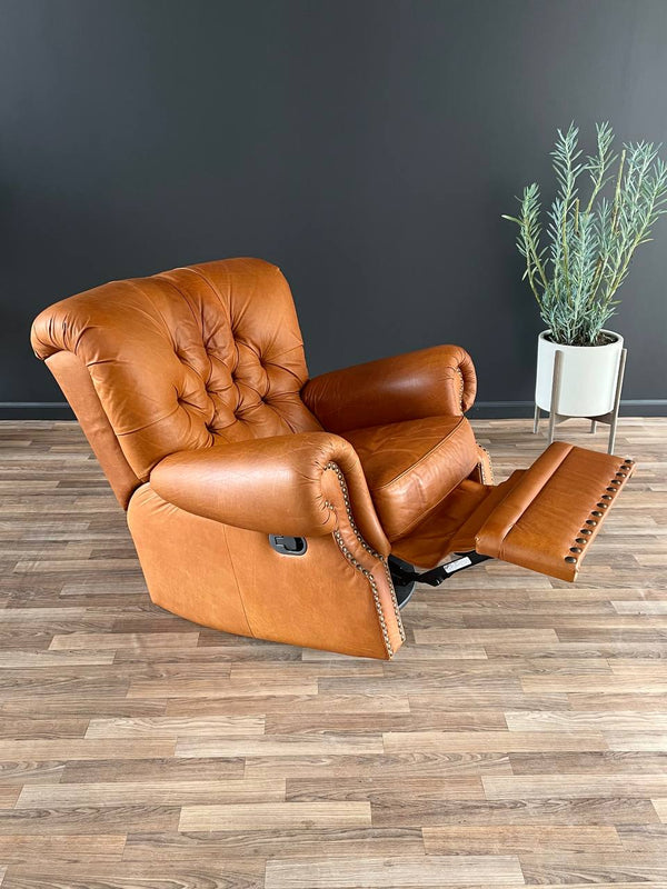 English Chesterfield Style Italian Leather Reclining Lounge Chair, c.1970’s