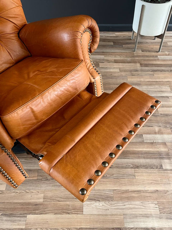 English Chesterfield Style Italian Leather Reclining Lounge Chair, c.1970’s