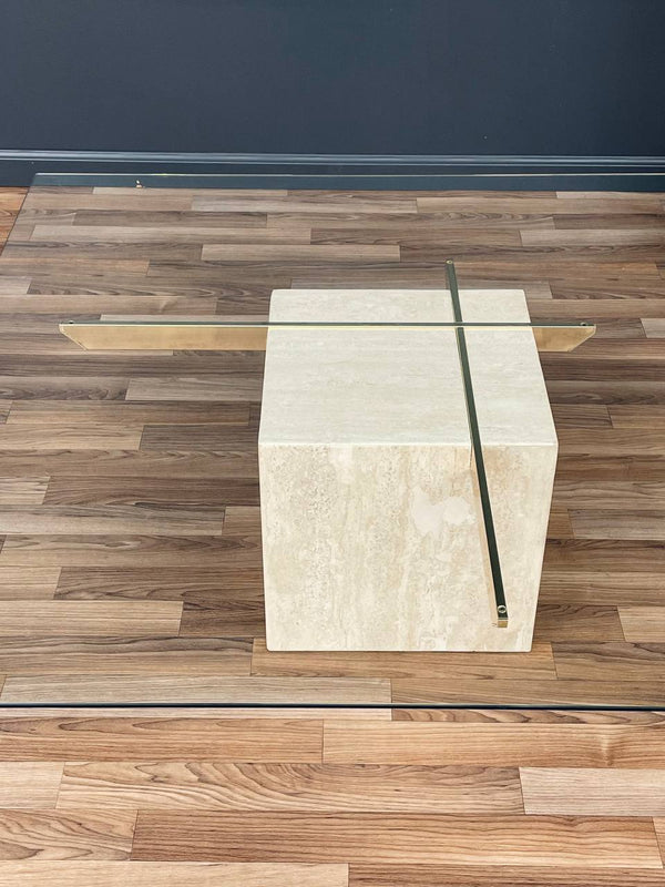 Mid-Century Modern Travertine Stone & Brass Coffee Table by Artedi, c.1970’s