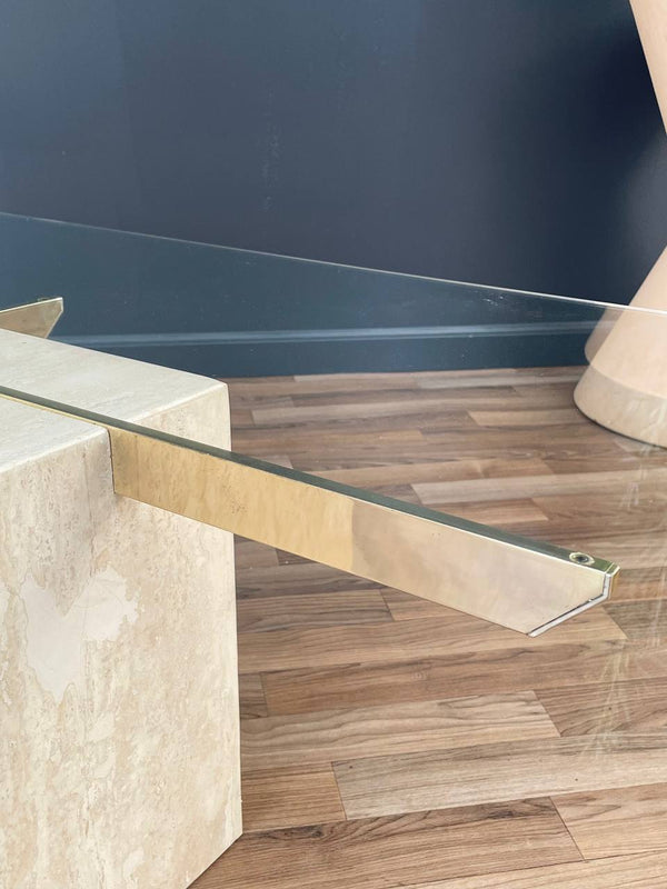 Mid-Century Modern Travertine Stone & Brass Coffee Table by Artedi, c.1970’s