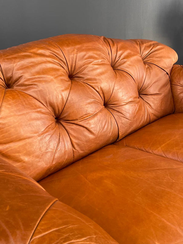 English Chesterfield Style Italian Leather Sofa, c.1970’s
