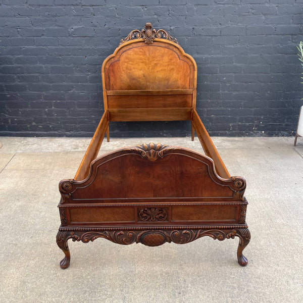 Antique French Louis XVI Hand Carved Wood Twin Size Bed Frame, 1940’s