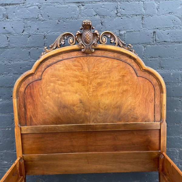 Antique French Louis XVI Hand Carved Wood Twin Size Bed Frame, 1940’s