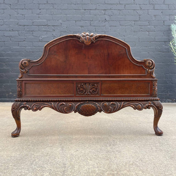 Antique French Louis XVI Hand Carved Wood Twin Size Bed Frame, 1940’s