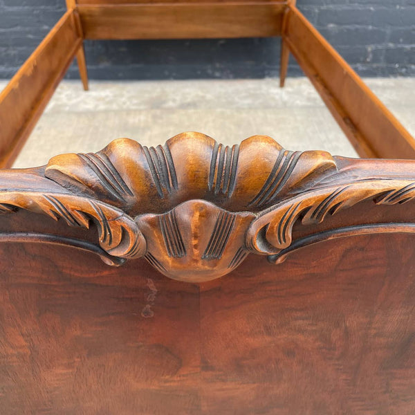 Antique French Louis XVI Hand Carved Wood Twin Size Bed Frame, 1940’s