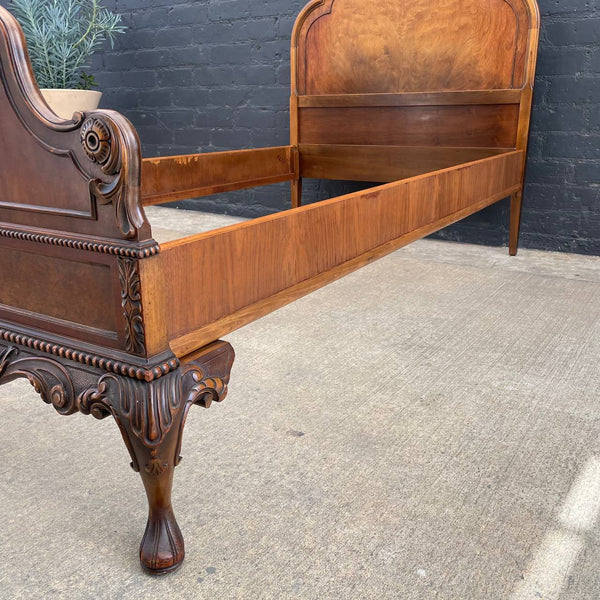 Antique French Louis XVI Hand Carved Wood Twin Size Bed Frame, 1940’s