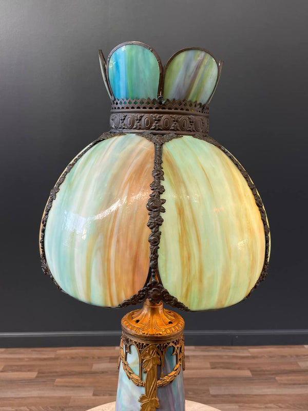 Vintage Art Deco Style Table Lamp with Tiffany Style Shade, c.1930’s
