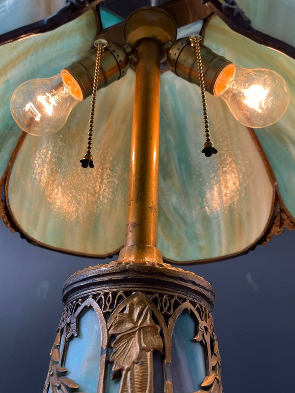 Vintage Art Deco Style Table Lamp with Tiffany Style Shade, c.1930’s