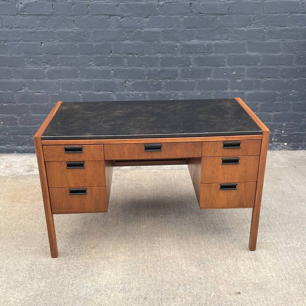Mid-Century Modern Walnut & Leather Desk with Cane Back by Sligh Lowry, c.1960’s