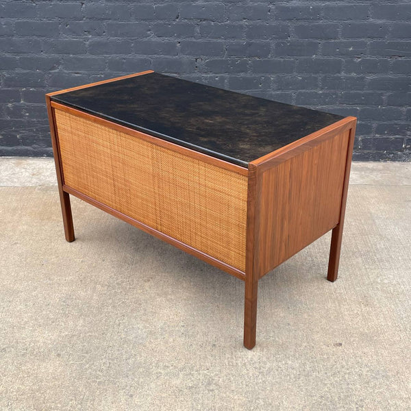 Mid-Century Modern Walnut & Leather Desk with Cane Back by Sligh Lowry, c.1960’s